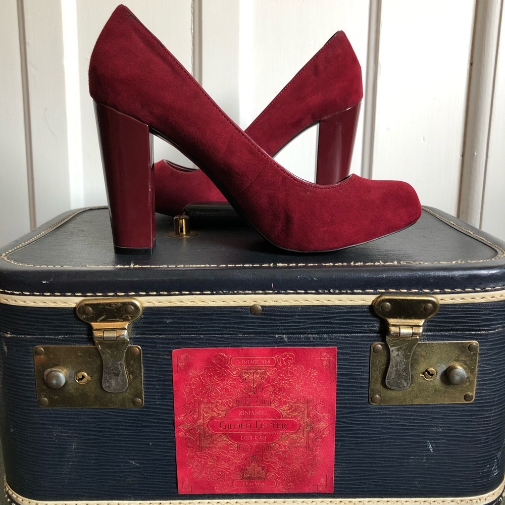 Victor Alfaro Cabernet Vegan Suede Heels!